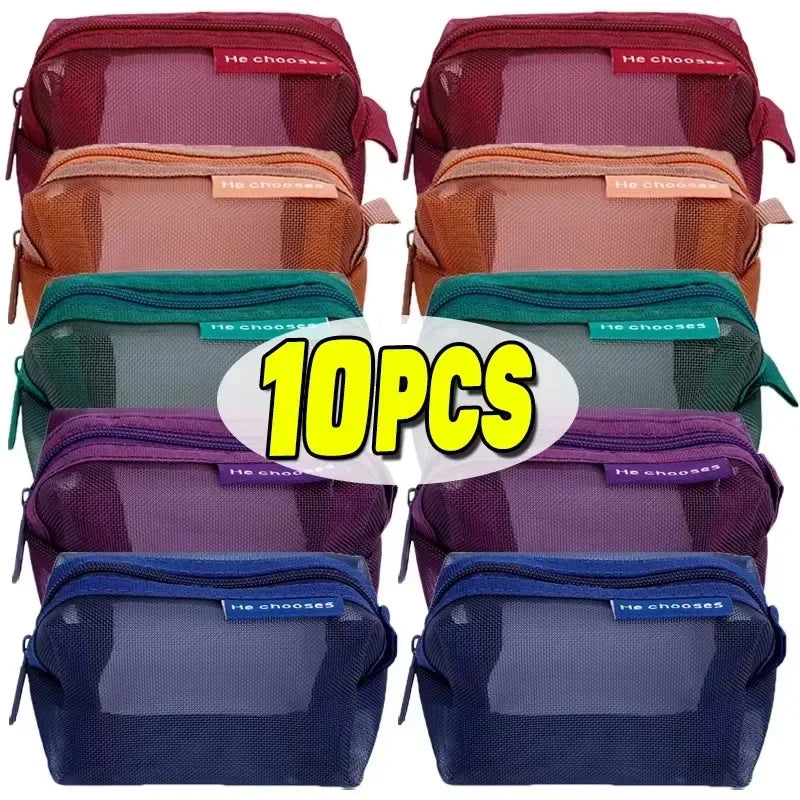 Transparent Mesh Zipper Pouch – Compact Organizer for Travel and Cables