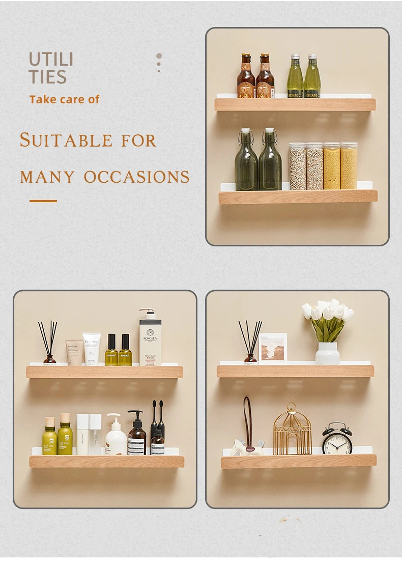 Corner Bathroom Shelf – Solid Wood Wall Mounted Organizer for Shower Storage