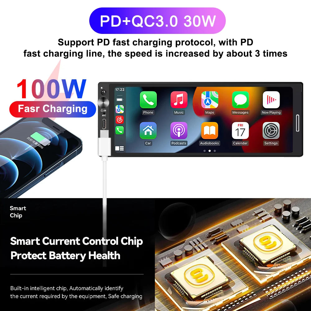 6.9 Inch 1 Din Car Radio – Wireless CarPlay and Android Auto Multimedia
