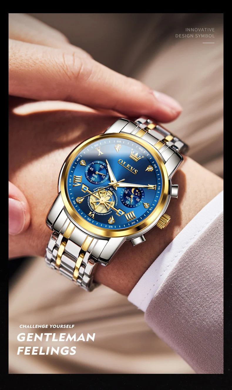 Quartz Chronograph Watch – Moon Phase Luminous Wristwatch for Men