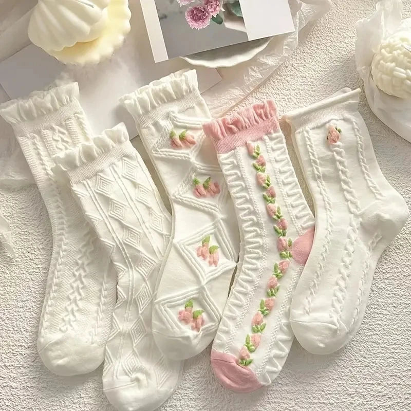 Lace Ruffled Mid-Tube Socks – Soft Harajuku Lolita Style for Winter Fashion