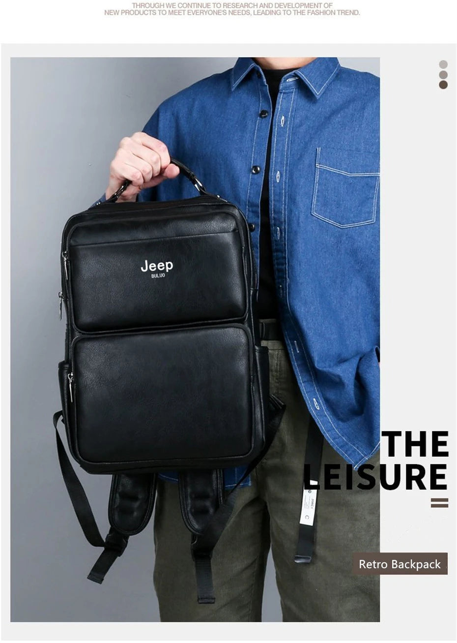 Split Leather Laptop Backpack – Large 14 Inch Travel Bag for Men