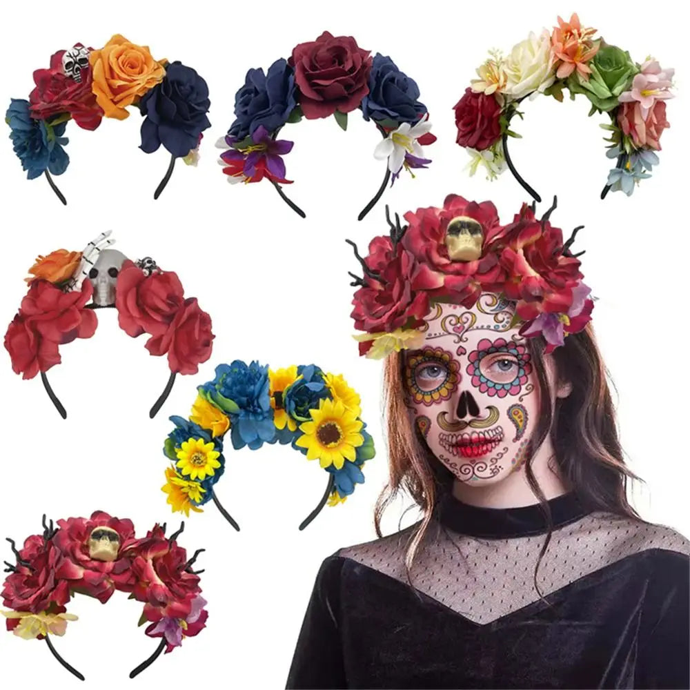 Mexican Rose Flower Crown – Boho Floral Headpiece for Halloween Party Wedding