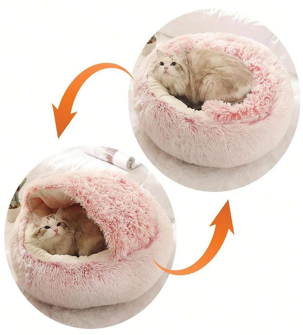 Plush Round Pet Bed – Warm 2-in-1 Cave Mattress for Small Cats and Dogs