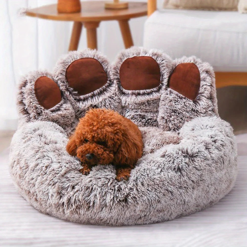 Bear Paw Pet Bed – Fluffy Plush Sofa for Small and Medium Dogs and Cats