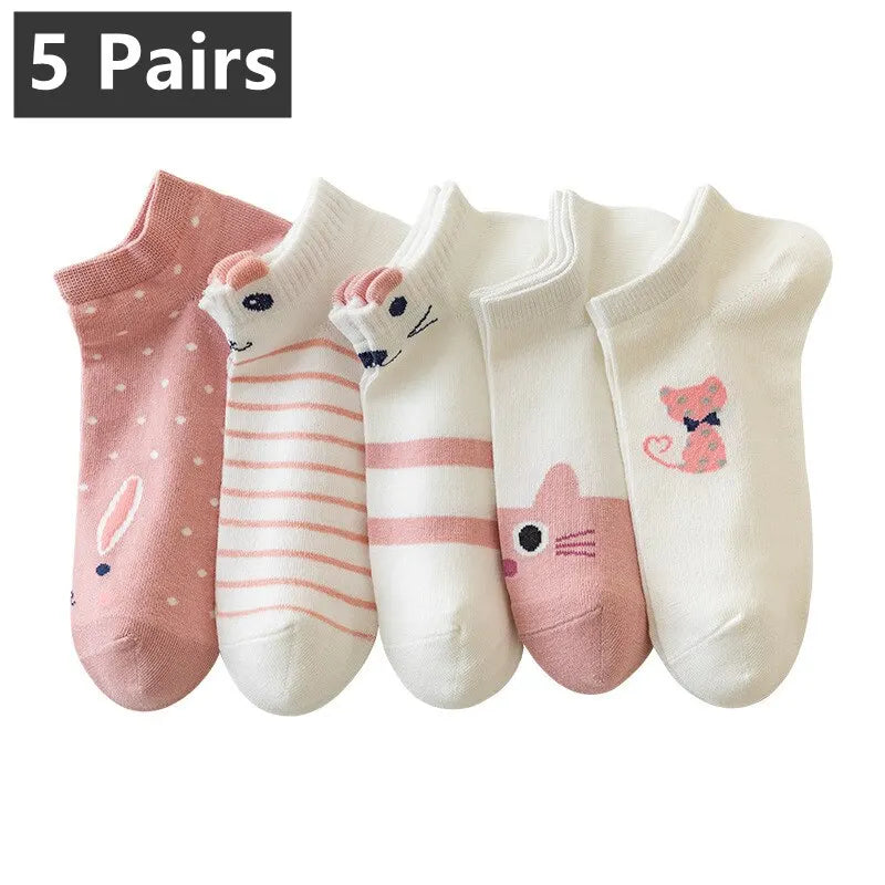 Cute Cartoon Cat Crew Socks – Decorative Kitten Ankle Hosiery for Women