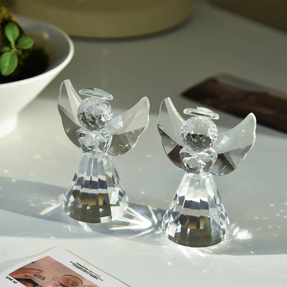 Clear Crystal Angel Statue – Decorative Glass Figurine for Home Decor Gift