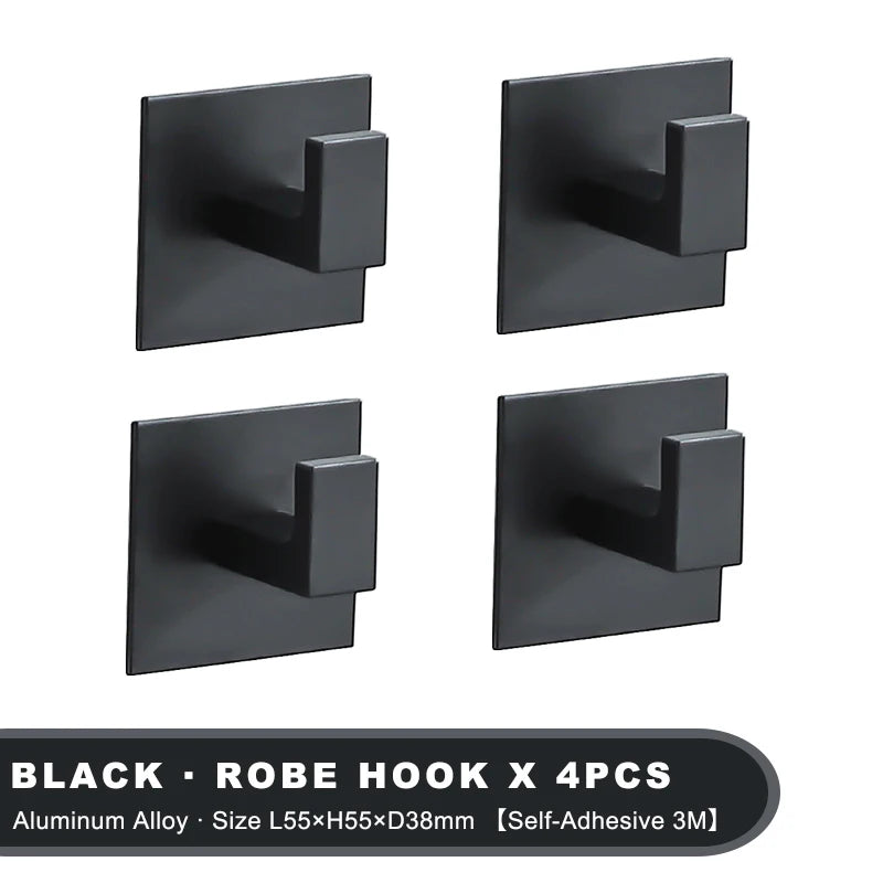 Adhesive Wall Hooks – Heavy Duty Black Hangers for Bathroom and Kitchen