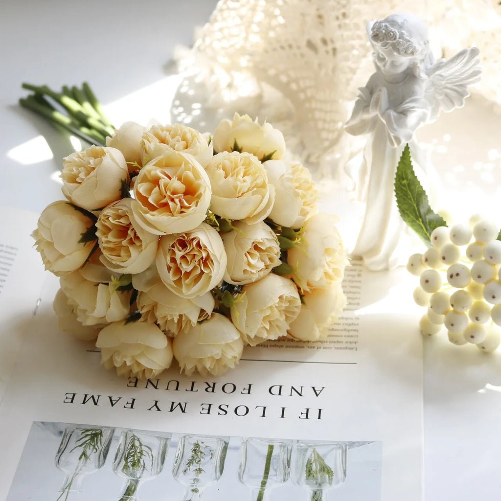 Silk Peony and Rose Bouquet – Artificial Floral Arrangement for Home Wedding