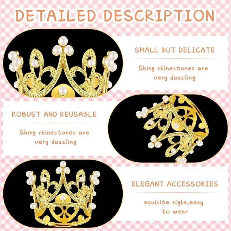 Mini Plastic Crown Topper – Pearl Tiara for Kids Cake and Hair Decoration