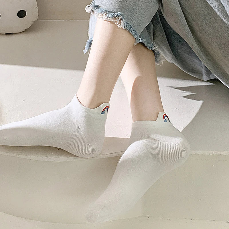 Embroidered Cotton Animal Socks – Breathable Casual Footwear for Women