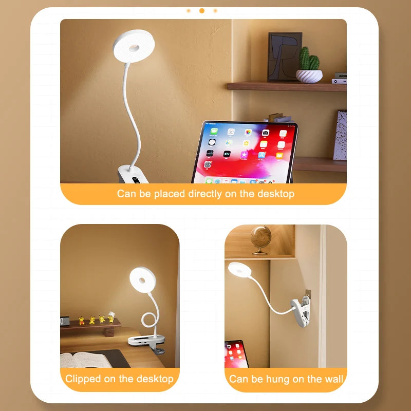 Clip-On LED Desk Lamp – Dimmable Eye-Protection Light for Reading and Study