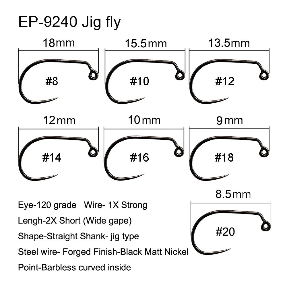 Barbless Fly Fishing Hooks – Black Nickel Steel for Dry and Wet Fly Tying