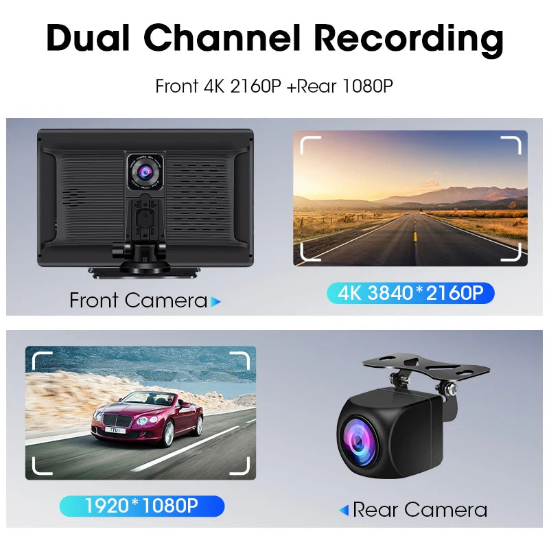 10 Inch 4K Dash Cam – Wireless Carplay GPS Navigator for Vehicle Dashboard