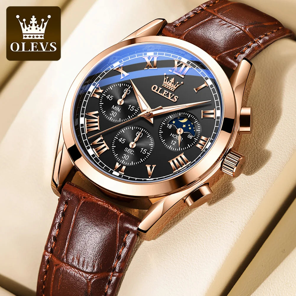 Leather Quartz Watch – Waterproof Noctilucent Timepiece for Business Men