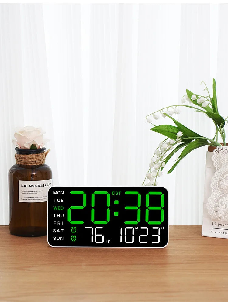 LED Digital Wall Clock – Temperature and Date Display for Home Office