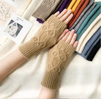 Soft Wool Half Finger Gloves – Warm Knit Arm Mittens for Winter Outdoor