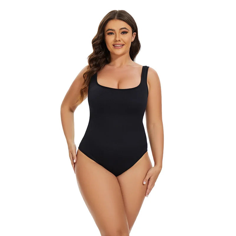 Ribbed Tummy Control Jumpsuit – Open Crotch Shapewear for Daily Compression