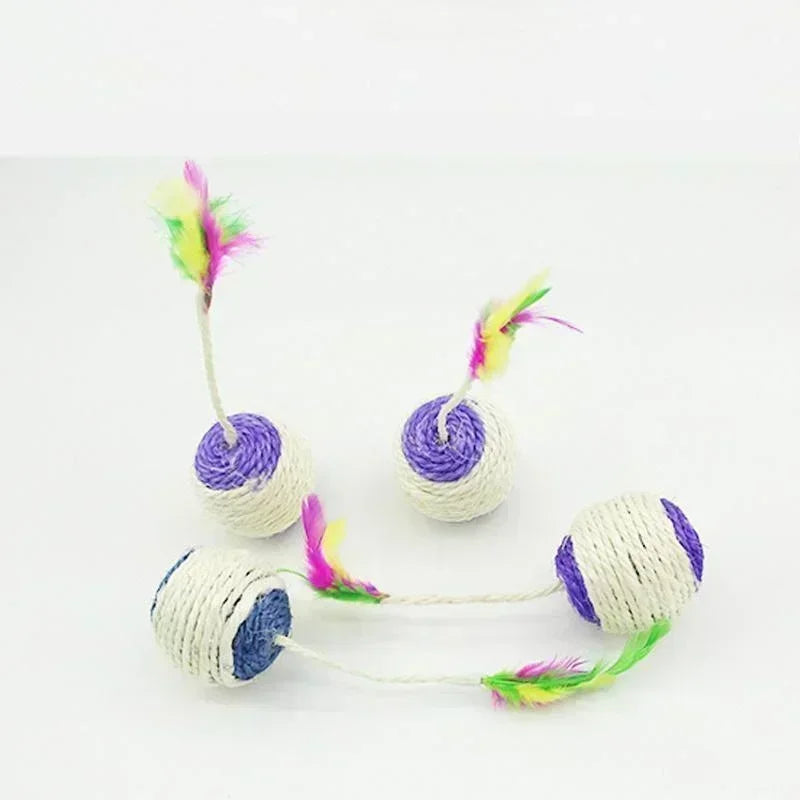 Sisal Scratching Ball Toy – Interactive Feather Kitten Trainer for Pet Play