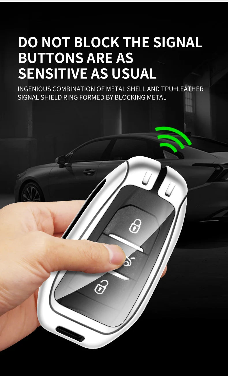 Zinc Alloy Leather Car Key Case – Protective Remote Cover for Citroen Models