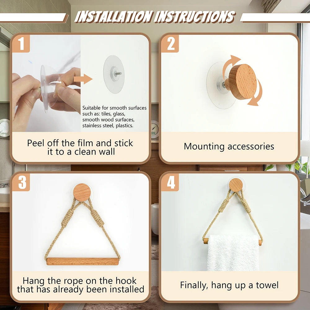 Adhesive Hemp Paper Towel Holder – Wall Mounted Rack for Bathroom Storage