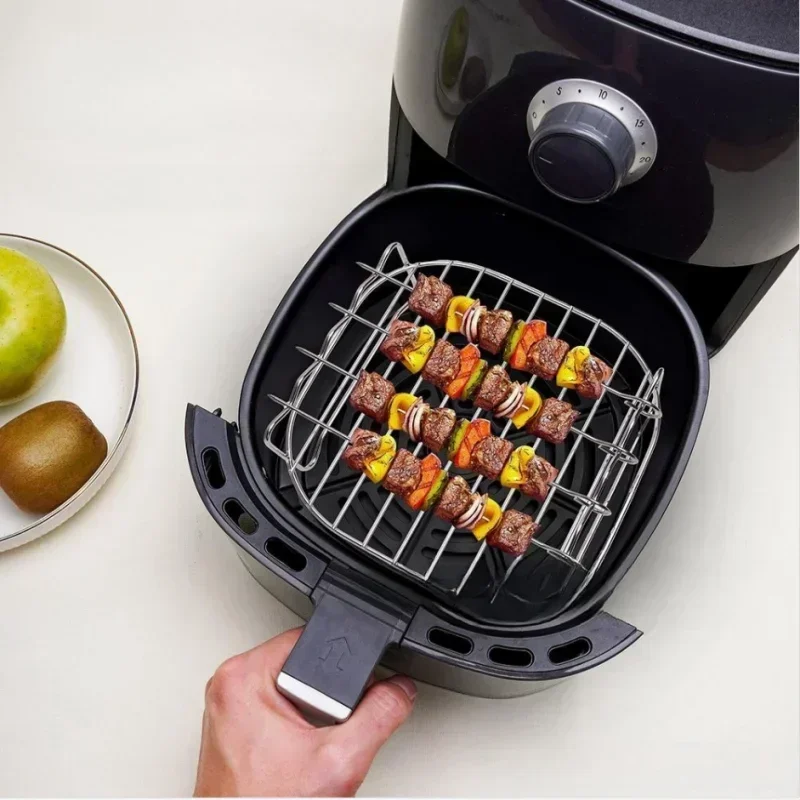 Stainless Steel Air Fryer Rack – Grill Stand with Skewers for Cooking