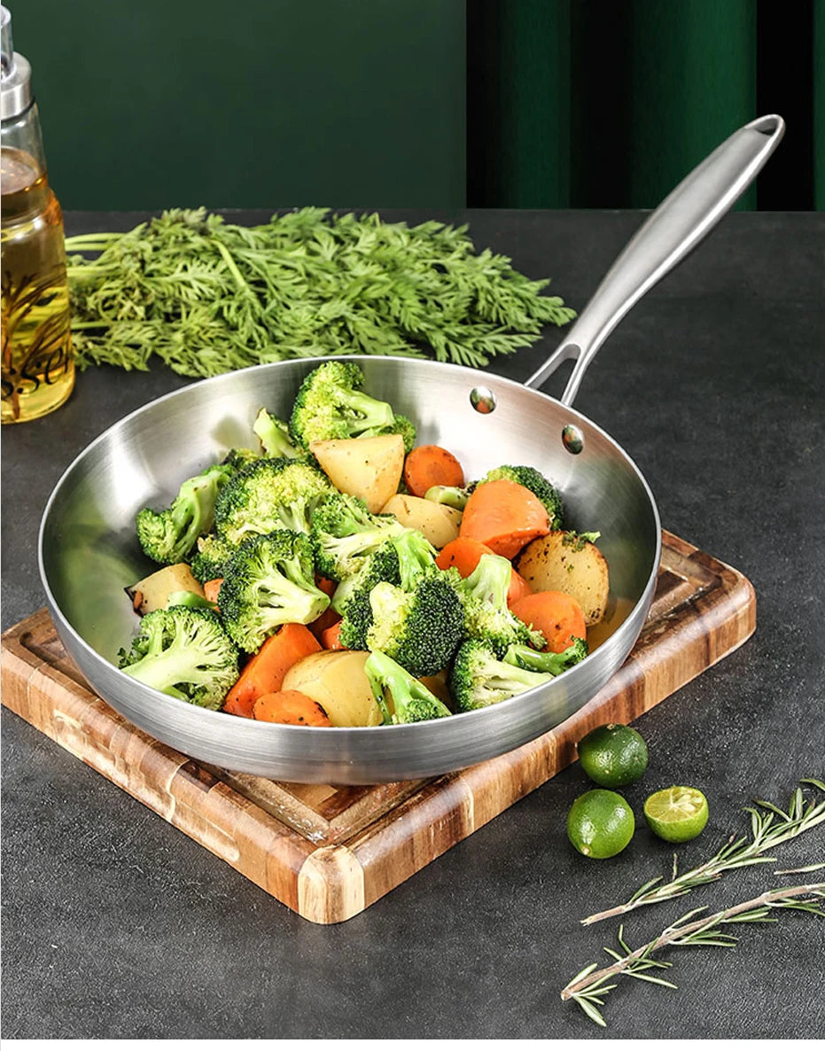 Stainless Steel Frying Pan – Nonstick Uncoated Cookware for Kitchen Stoves