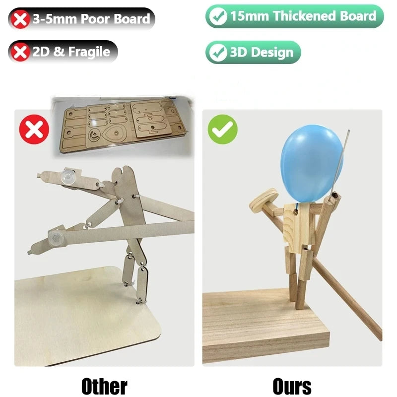 Wooden Fencing Puppet Battle – Bamboo Robot Game for Two-Player Fun