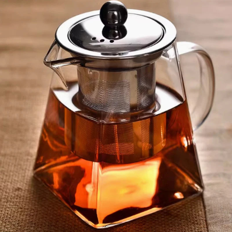 Glass Tea Infuser Pot – Heat Resistant Square Kettle for Loose Leaf Brewing