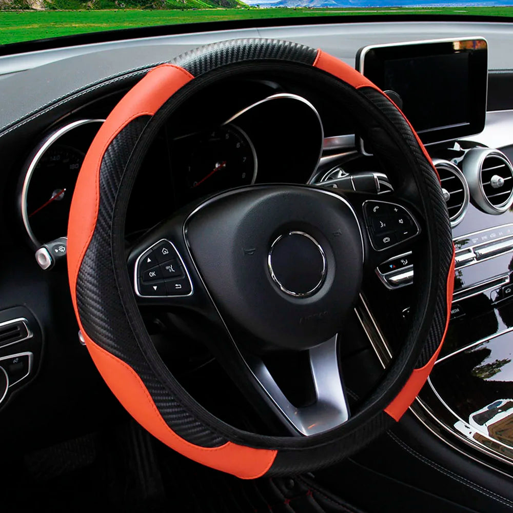 Carbon Fiber Steering Wheel Cover – 15 Inch Non-Slip Auto Accessory