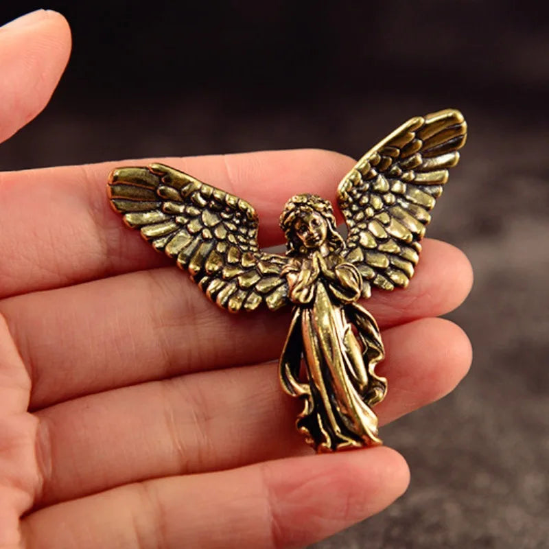 Antique Copper Cupid Statue – Small Brass Angel Figurine for Home Decor