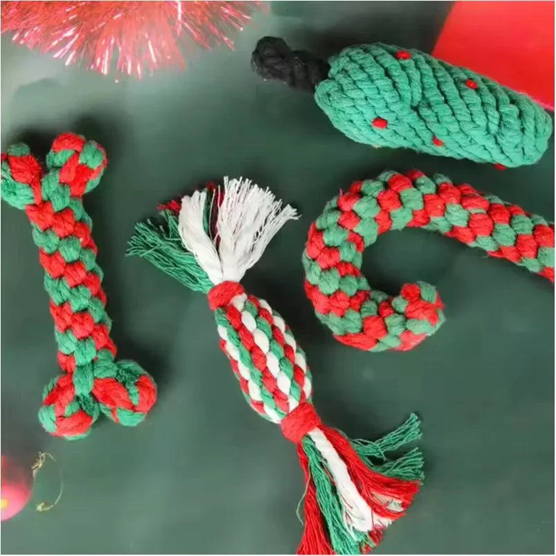 Cotton Rope Bone Toy – Interactive Christmas Teeth Cleaning for Dogs