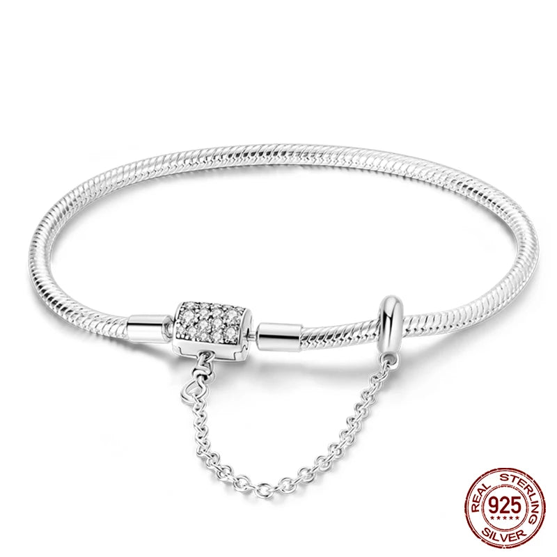925 Sterling Silver Charm Bracelet – Adjustable Green Zircon for Birthday Gifts