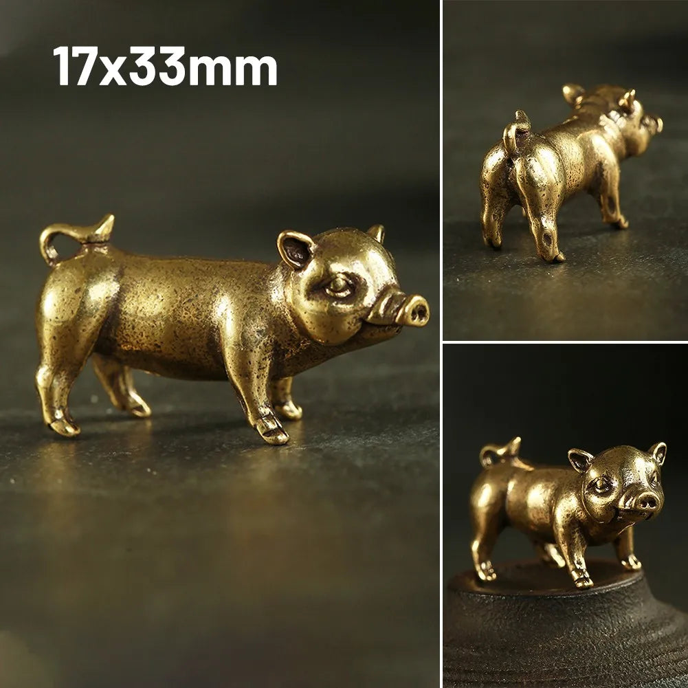 Pure Brass Pig Figurine – 3.3cm Chinese Zodiac Statue for Home Decor