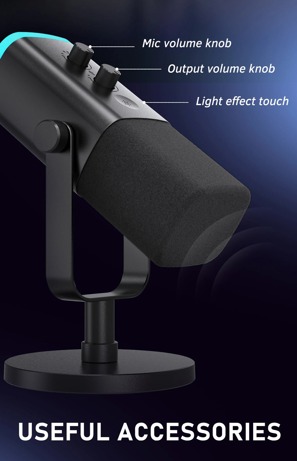 USB XLR Dynamic Microphone – Touch Mute Studio Mic for Gaming and Podcasting
