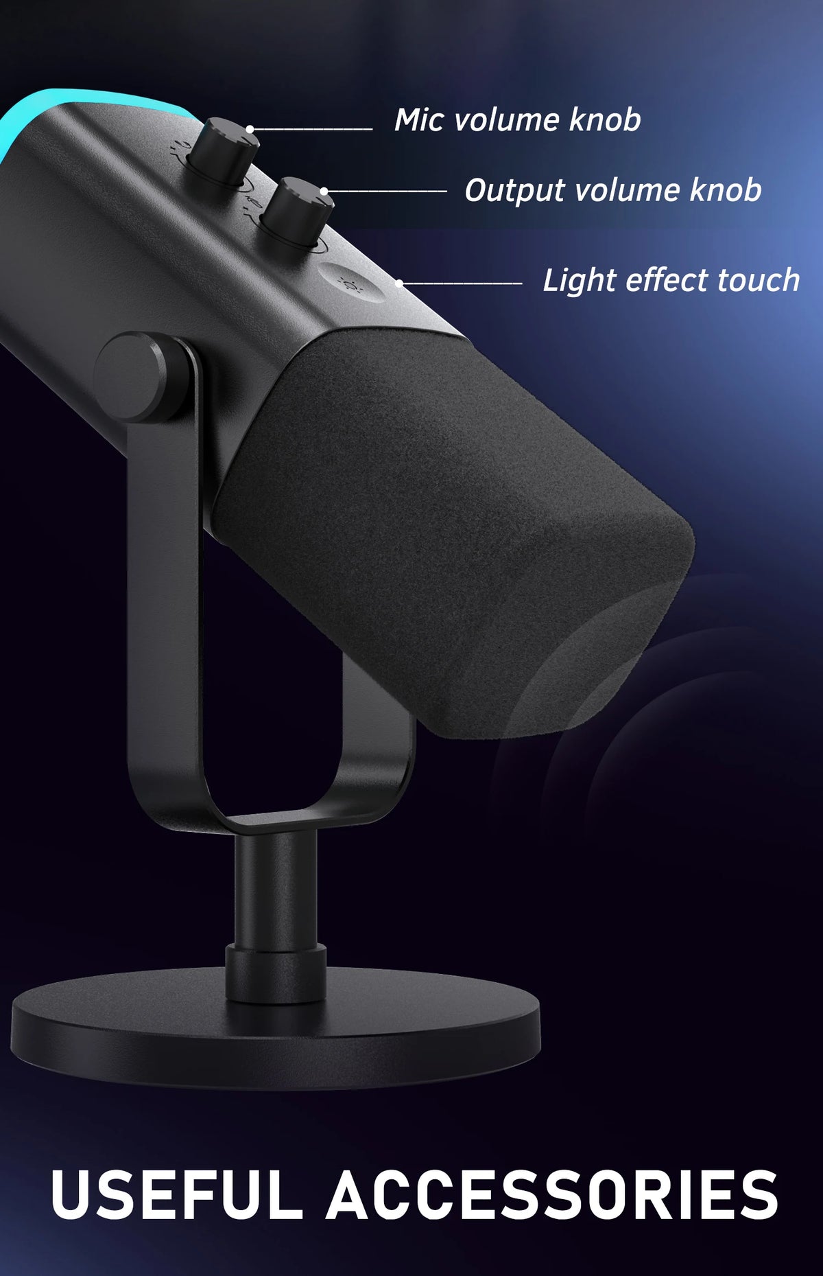 USB XLR Dynamic Microphone – Touch Mute Studio Mic for Gaming and Podcasting