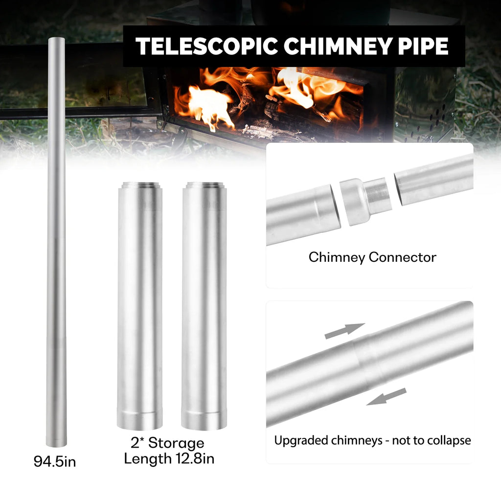 Portable Wood Burning Camping Stove – Foldable Secondary Combustion Chimney