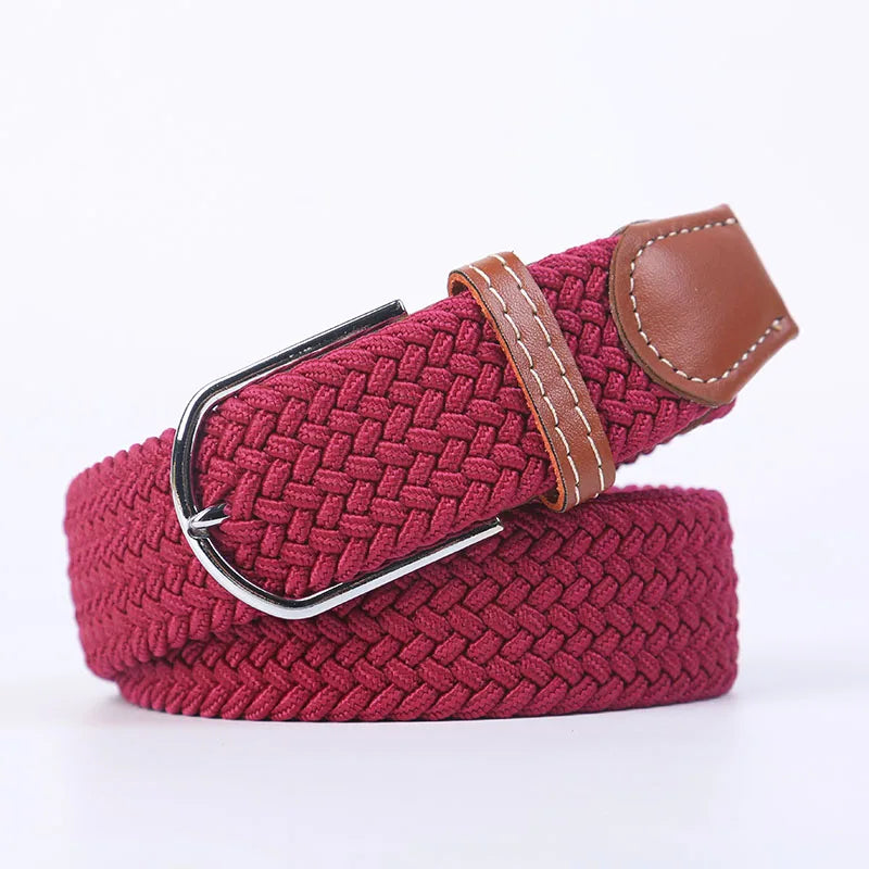 Woven Elastic Canvas Belt – Stretch Braided Buckle Strap for Casual Jeans