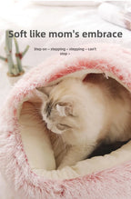 Semi-Enclosed Plush Pet Bed – Warm Winter Shell Nest for Cats and Small Dogs