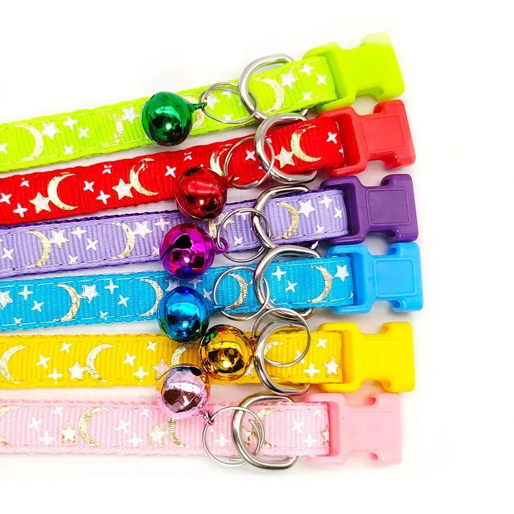 Adjustable Moon Star Dog Collar – Cute Bell Pet Necklace for Small Dogs and Cats
