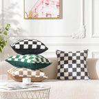 Black Faux Fur Throw Pillow Cover – Checked Wool Cushion for Sofa Decor