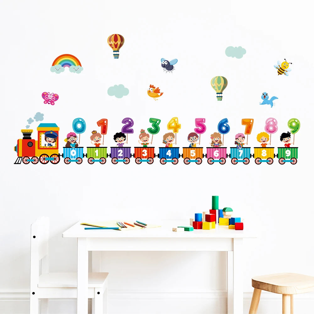 Cartoon Train Number Wall Decals – Removable PVC Stickers for Kids Nursery Room