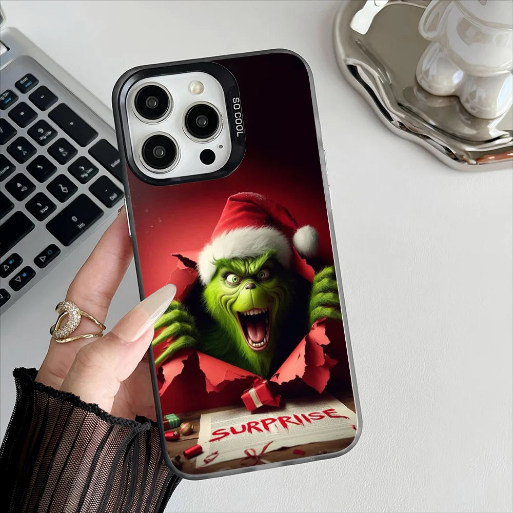 Grinch Christmas Phone Case – Plated Protective Cover for iPhone 11-16 Pro