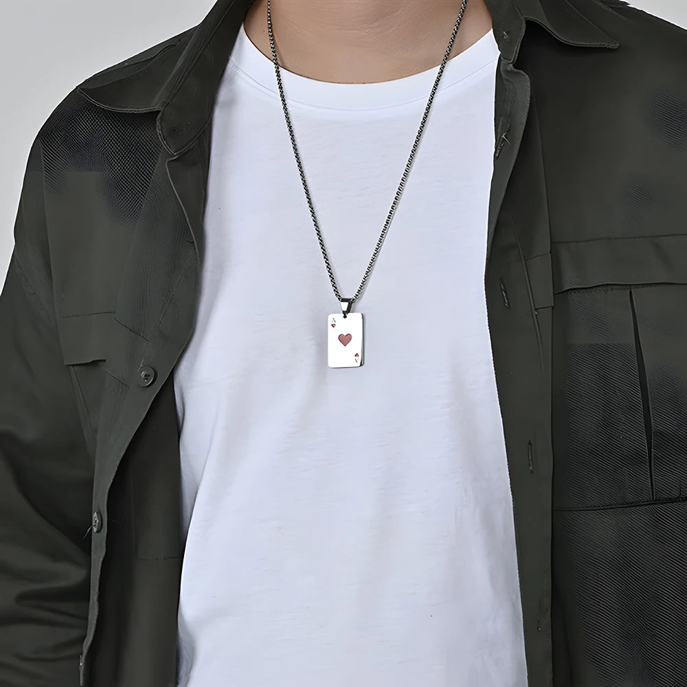 Ace of Spades Pendant Necklace – Stainless Steel Poker Jewelry for Men