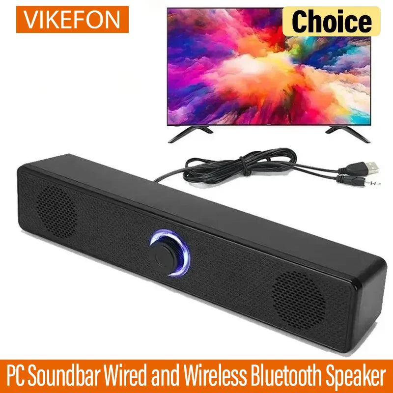 Wired Wireless PC Soundbar – Bluetooth Speaker for TV Gaming Home Theater