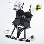 Mesh Lingerie Bodysuit Set – Backless Lace 3 Piece Lingerie for Women
