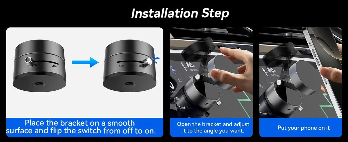 Magnetic Vacuum Phone Mount – Retractable Suction Holder for Car and Gym