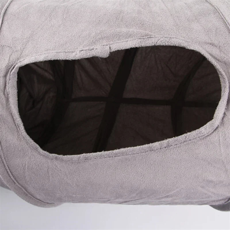 Collapsible S-Shape Cat Tunnel – Grey Suede Crinkle Toy for Indoor Pets