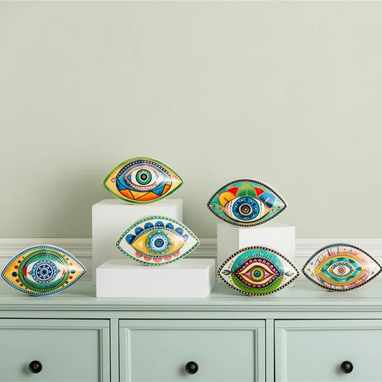 Ceramic Evil Eye Figurine – Lucky Amulet Ornament for Home Living Room Decor