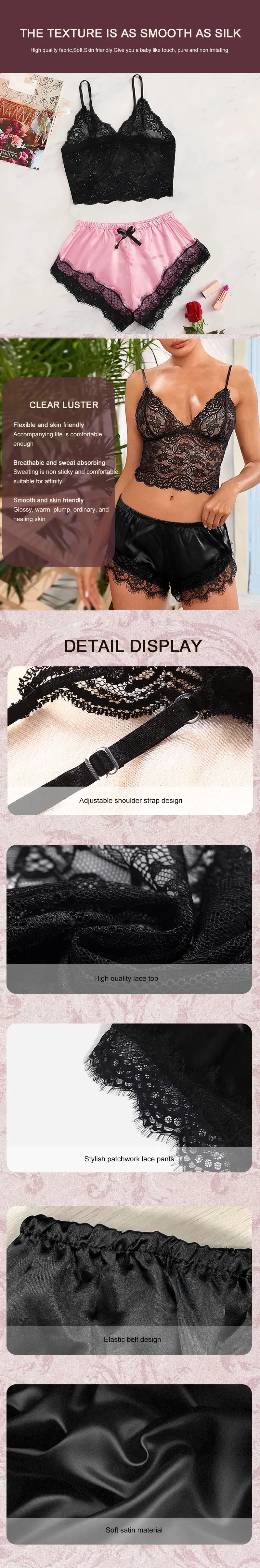 Lace See-Through Pajamas – Suspender Shorts Set for Women Summer Sleepwear